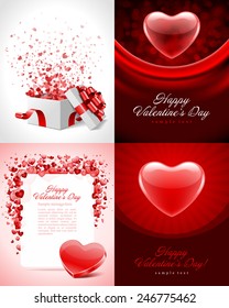 Set of Happy Valentines Day Backgrounds with Hearts Design Template for: Greeting card, banners, invitations or posters, vector illustration 