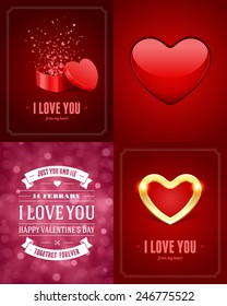 Set of Happy Valentines Day Backgrounds with Hearts Design Template for: Greeting card, banners, invitations or posters, vector illustration 