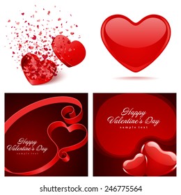 Conjunto de antecedentes de Feliz Día de San Valentín con plantilla de diseño de corazón para: Tarjeta de saludo, banners, invitaciones o carteles, ilustración vectorial 