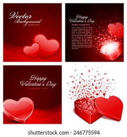 Set of Happy Valentines Day Backgrounds with Hearts Design Template for: Greeting card, banners, invitations or posters, vector illustration 