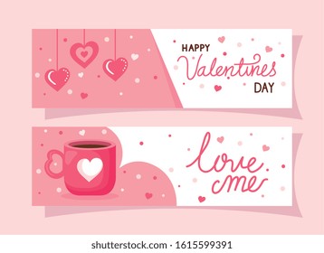 set of happy valentines day cards vector illustration design