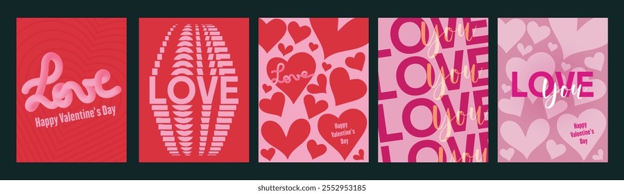 set of Happy Valentines Day cards .