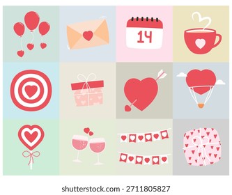 conjunto de feliz dia dos namorados decoração elemento plano design vetor ilustração, para uso no dia dos namorados evento, cartão de saudação, convite, impressão, adesivo, etc.