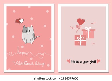 A set of happy valentine's day greeting cards in pastel pink. Vector illustration of a valentine theme.