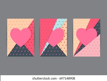 Set of happy valentine's day greeting cards minimal abstract background.Hearts background concept for flyer, poster,brochure,book cover or sale banner.Vector illustration.
