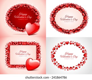 Set Happy Valentine's Day greetings cards vector background design. Valentine's day wishes, hearts, love symbols, bokeh light and gifts.