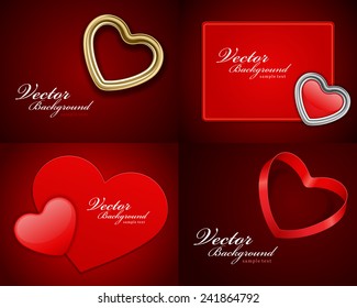 Set Happy Valentine's Day greetings cards vector background design. Valentine's day wishes, hearts, love symbols, bokeh light and gifts.