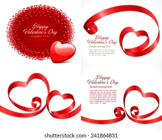 Set Happy Valentine's Day greetings cards vector background design. Valentine's day wishes, hearts, love symbols, bokeh light and gifts.