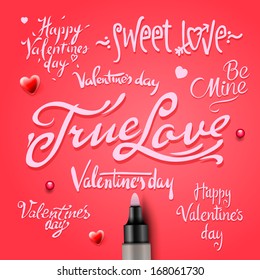 Set Of Happy Valentine's Day Hand Lettering, vector image. 