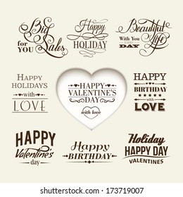 Set of happy valentine's day hand lettering. Vector illustration.