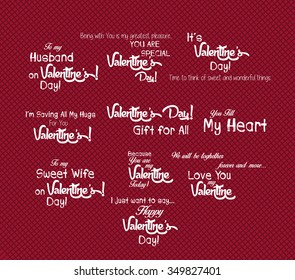 Set Of Happy Valentine's Day Hand Lettering - Typographical Background With Ornaments, Hearts, Ribbon