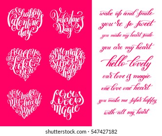 set of happy valentines day handwritten lettering holiday design to greeting card, poster, congratulate, calligraphy collection text vector illustration