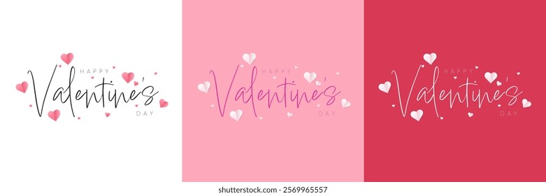 Set of Happy Valentine's day , heart and Love Minimalist Art , pink gradient