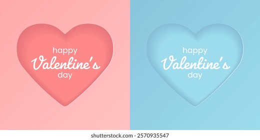 Set of Happy Valentine's day , heart and Love Minimalist Art , pink gradient	
