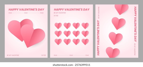 Set of Happy Valentine's day , heart and Love Minimalist Art , pink gradient	
