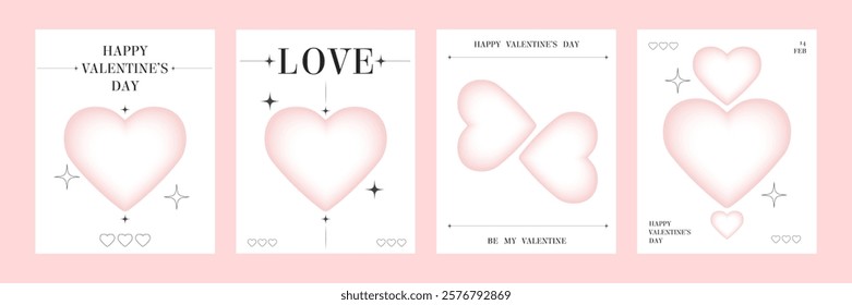 Set of Happy Valentine's day , heart and Love Minimalist Art , pink gradient	
