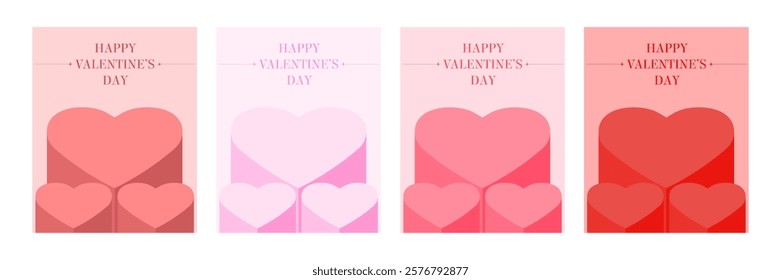 Set of Happy Valentine's day , heart and Love Minimalist Art , pink gradient	
