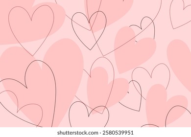 Set of Happy Valentine's day , heart and Love Minimalist Art , pink gradient	
