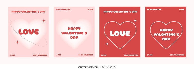 Set of Happy Valentine's day , heart and Love Minimalist Art , pink gradient	
