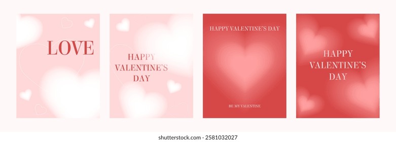 Set of Happy Valentine's day , heart and Love Minimalist Art , pink gradient	
