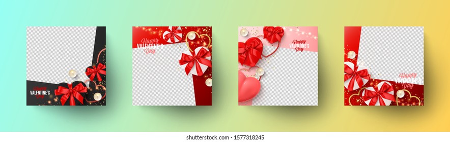 Set of Happy Valentine's Day holiday banners. Holiday social media posts. Social media banners for promote goods and festive congratulations. Vector illustration with greeting cards.