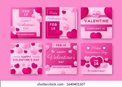 Set of Happy Valentine's Day holiday banners. Holiday social media posts. Use for promote goods and festive congratulations. Vector illustration with greeting cards.