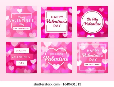 Set of Happy Valentine's Day holiday banners. Holiday social media posts. Use for promote goods and festive congratulations. Vector illustration with greeting cards.