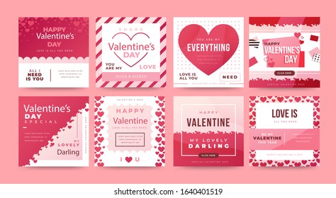 Set of Happy Valentine's Day holiday banners. Holiday social media posts. Use for promote goods and festive congratulations. Vector illustration with greeting cards.