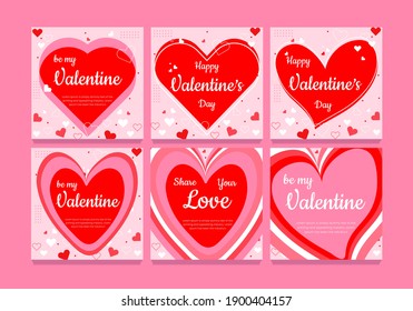 Set of Happy Valentine's Day holiday banners and ads. Holiday social media posts. Use for promote goods and festive congratulations. Vector illustration with greeting cards. Heart shape design.