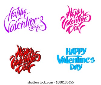 Set of Happy Valentine's Day lettering. Hand drawn calligraphy in different styles.