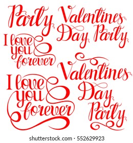 Set of Happy Valentines Day Lettering, design elements for cards, prints and more. Vector illustration.