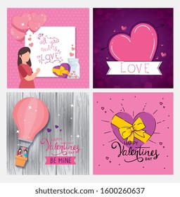 set of happy valentines day poster with decoration vector illustration design