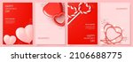 Set of Happy Valentine's Day posters. Vector illustration with realistic 3d Valentine's Day attributes and symbols. Brochures design for promo flyers or covers in A4 format size.