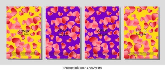 Set of Happy Valentine's Day posters.  Vector illustration with realistic Valentine's Day attributes and symbols. Brochures design for promo flyers or covers in A4 format size.