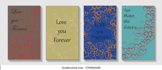 Set of Happy Valentine's Day posters. Overlapping Heart Shapes Background. Holiday banner with fluid gradient color heart.