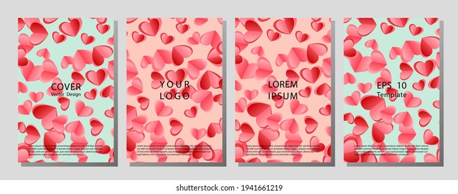 Set of Happy Valentine's Day posters.  Vector illustration with realistic Valentine's Day attributes and symbols. Brochures design for promo flyers or covers in A4 format size.