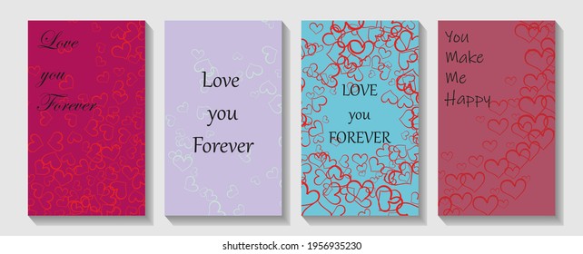 Set of Happy Valentine's Day posters. Overlapping Heart Shapes Background. Holiday banner with fluid gradient color heart.