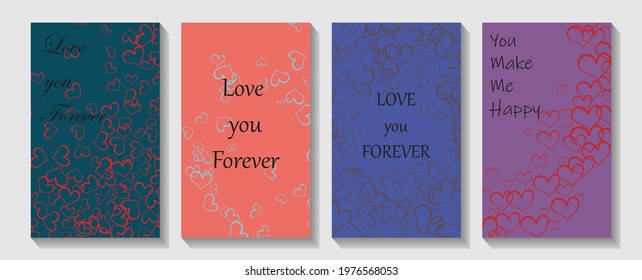 Set of Happy Valentine's Day posters. Overlapping Heart Shapes Background. Holiday banner with fluid gradient color heart.