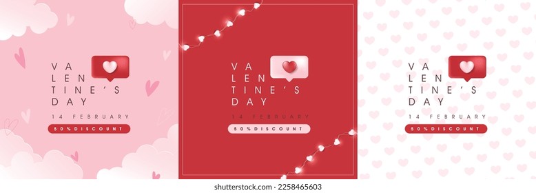 Set of Happy Valentine's day sale banner background. Cute love sale banners or greeting cards collection