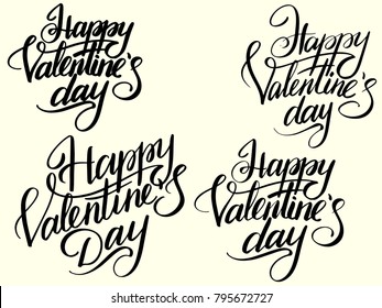 Set Happy Valentines Day Typographic Lettering isolated on retro color. Black letters Vector Illustration of a Valentines Day Card.