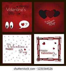 Set of Happy valentines day typography vector design with paper cut red heart shape hot air balloons flying in background. Vector illustration.