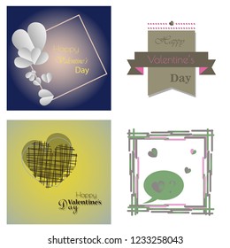 Set of Happy valentines day typography vector design with paper cut red heart shape hot air balloons flying in white background. Vector illustration.