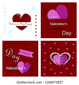 Set of Happy Valentines Day typography poster with handwritten calligraphy text, isolated on background. Vector Illustration