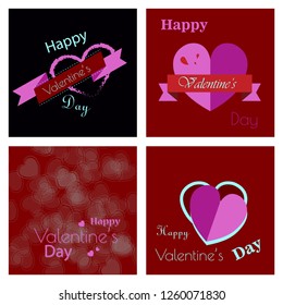Set of Happy Valentines Day typography poster with handwritten calligraphy text, isolated on background. Vector Illustration