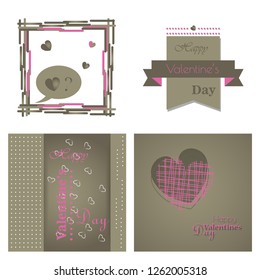 Set of Happy valentines day typography vector design with paper cut red heart shape hot air balloons flying in white background. Vector illustration.