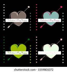 Set of Happy Valentines Day typography poster with handwritten calligraphy text, isolated on background. Vector Illustration
