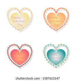 Set of Happy valentines day typography vector design with paper cut red heart shape hot air balloons flying in background. Vector illustration.
