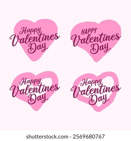 Set of Happy Valentines Day typography with Hearth Icon vector illustration. Romantic Template design for celebrating valentine's Day on 14 February