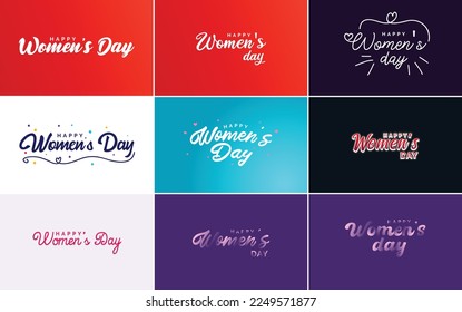 Set of Happy Woman's Day handwritten lettering modern calligraphy collection suitable for greeting or invitation cards. festive tags. and posters