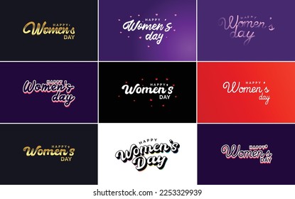 Set of Happy Woman's Day handwritten lettering modern calligraphy collection suitable for greeting or invitation cards. festive tags. and posters